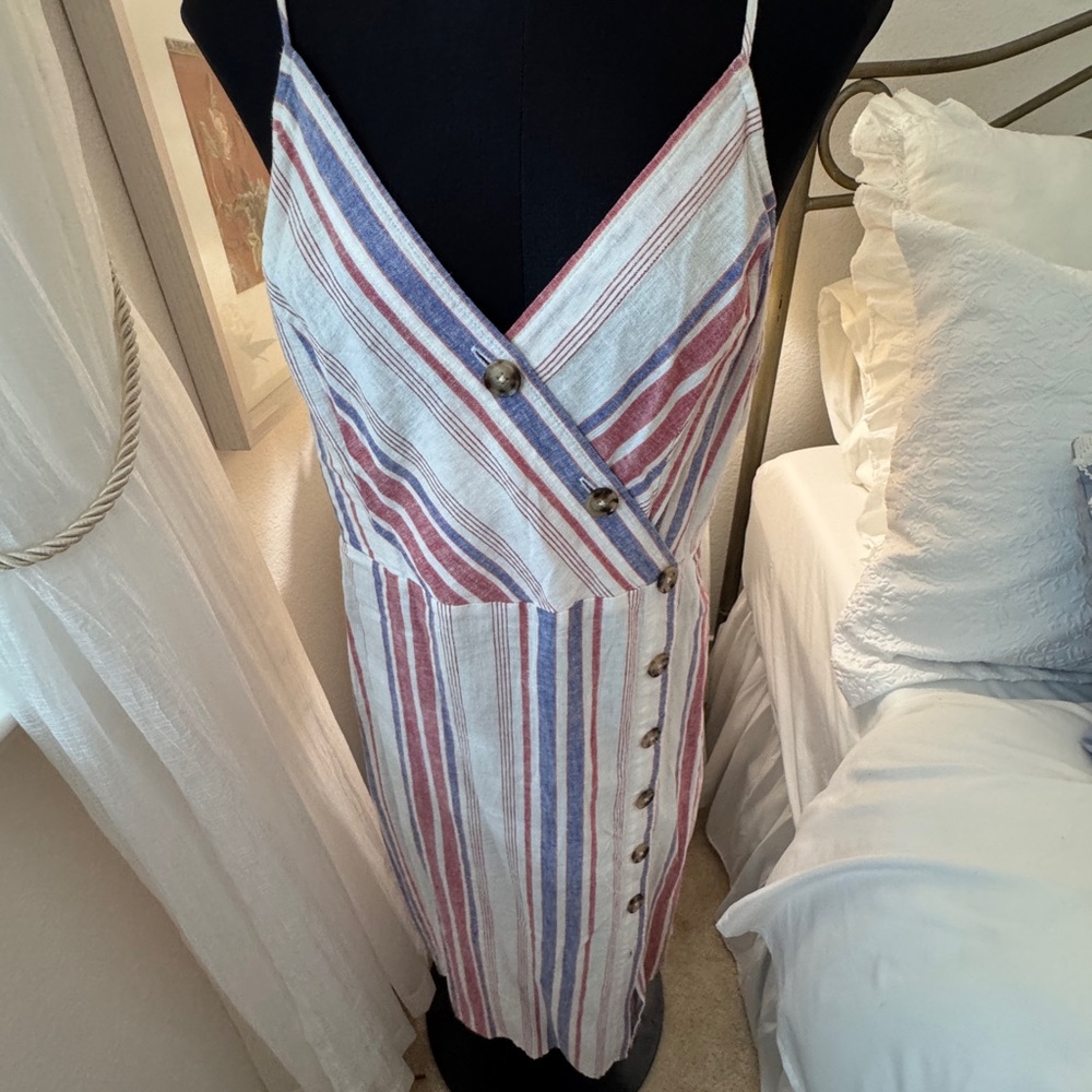 Express Multicolor Striped Linen Midi Dress